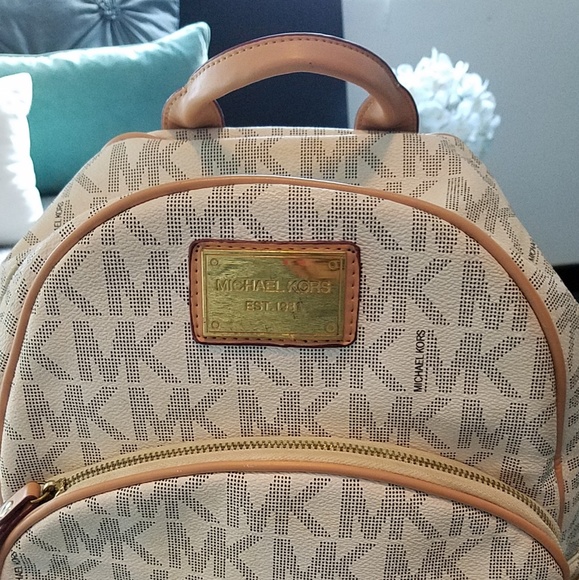 Michael Kors Beige Logo Backpack with Tan Trim - Picture 2 of 6